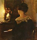 A Lady Playing The Piano by Carl Vilhelm Holsoe